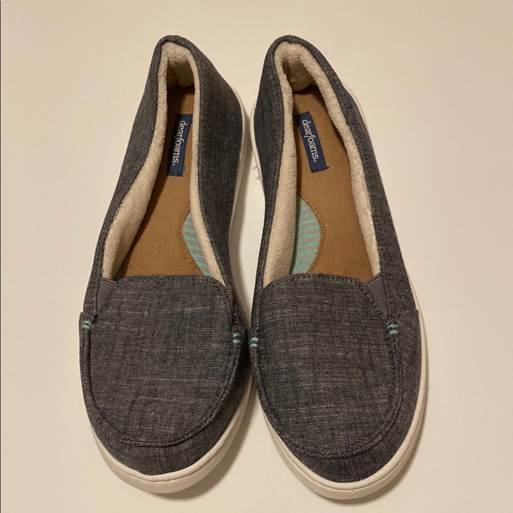 Dearfoams Women's Slate Blue Slip-On Slippers Size 8